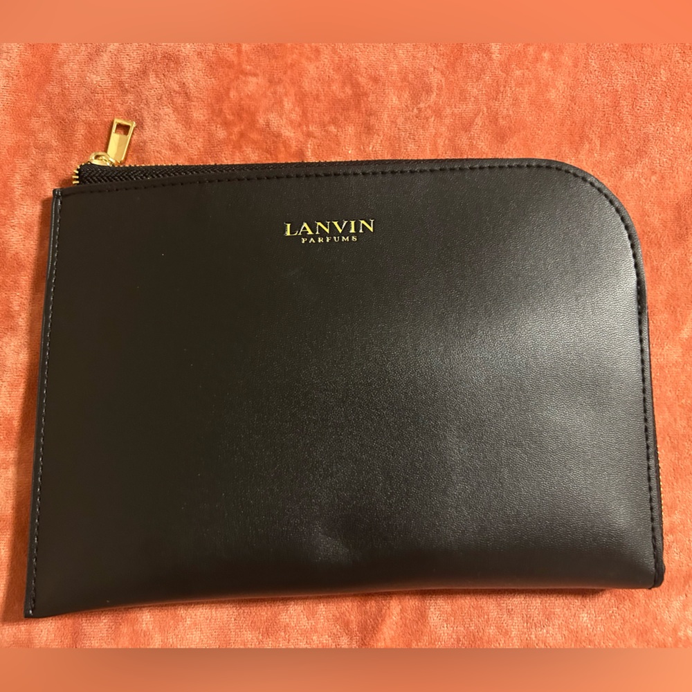 Lanvin Black Cosmetic Pouch with Gold Logo